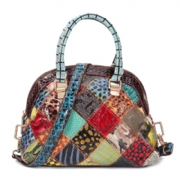 Ekte Lær Bohemian Floral Handbag For Kvinner