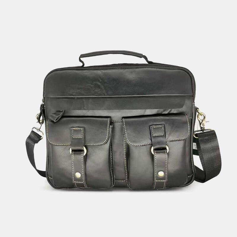 Herre Ekte Skinn Håndveske Med Flere Lommer Business Bag Laptop Bag Skulderveske