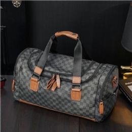 Herre Pu Skinn Rutete Mønster Multifunksjons Håndveske Mote Multi-lomme Reiseveske Fitness Bag Crossbody Bag Skulderveske