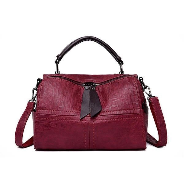 Kvinner Mykt Lær Crossbody Bag Stitching Leisure Handbag