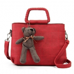 Retro Dame Pu Leather Plaid Bear Håndvesker Dame Elgant Skuldervesker Crossbody Vesker