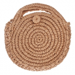 Rund Stråveske Beige Hvit Dame Rattan Circle Håndvevd Skulderveske Crossbody Bag