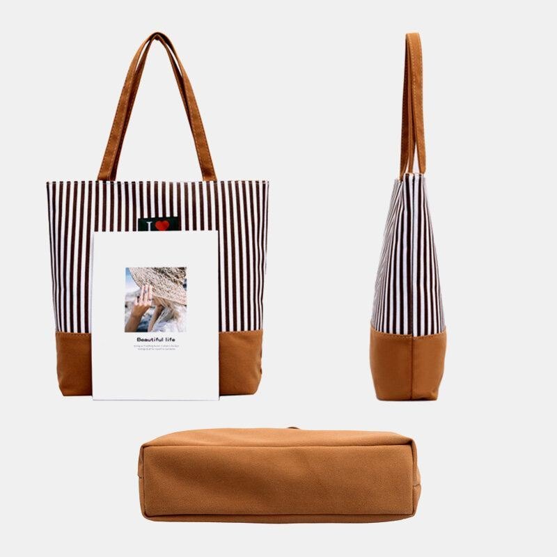 Stripete Dame Med Stor Kapasitet Casual Tote Skulderveske Shopping Bag