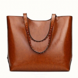 Tote Bag I Oljeskinn For Dame Retro Crossbody-veske