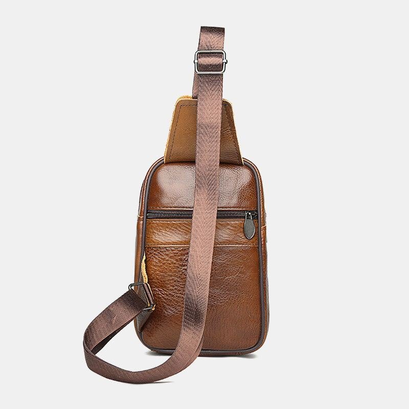 Ekte Skinn For Herre Med Stor Kapasitet Slitasjebestandig Brystveske Med Flere Lommer Crossbody-veske