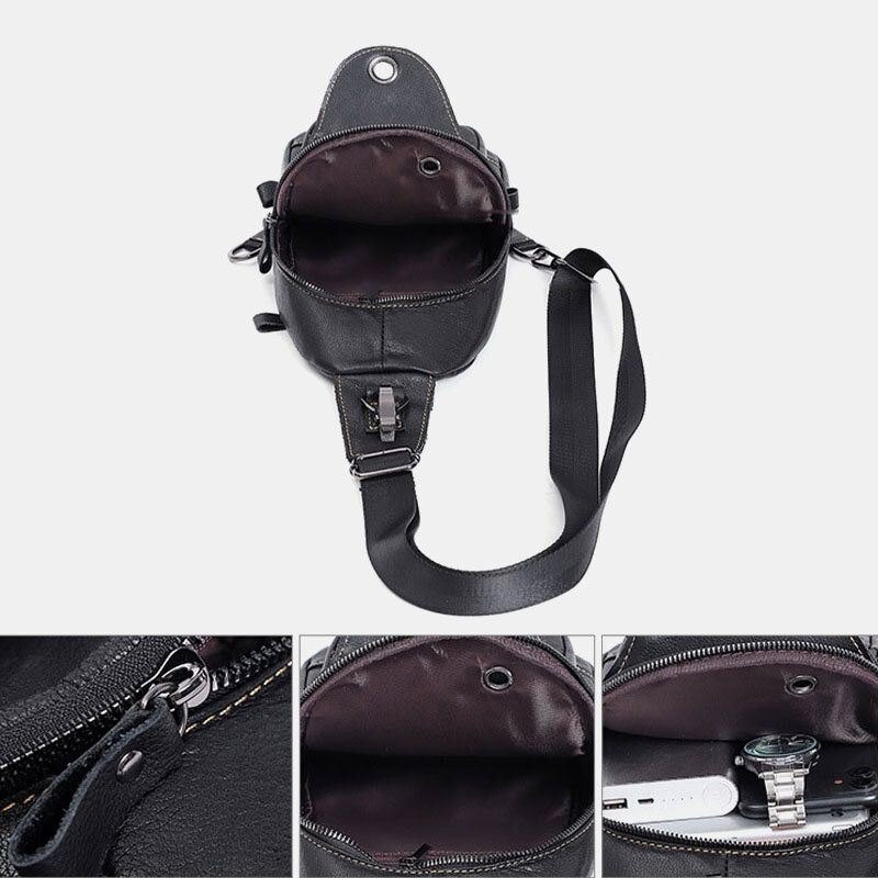 Ekte Skinn For Herre Med Stor Kapasitet Utendørs Uformelt Brystveske Cabriolet Skulderstropp Multilomme Skulderveske Crossbody-veske