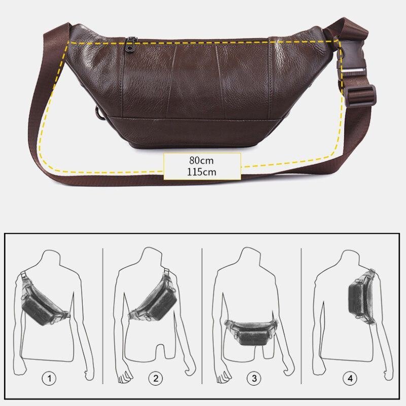 Herre Ekte Skinn Ensfarget Multi-bære Crossbody Veske Brystveske Belteveske Midjeveske