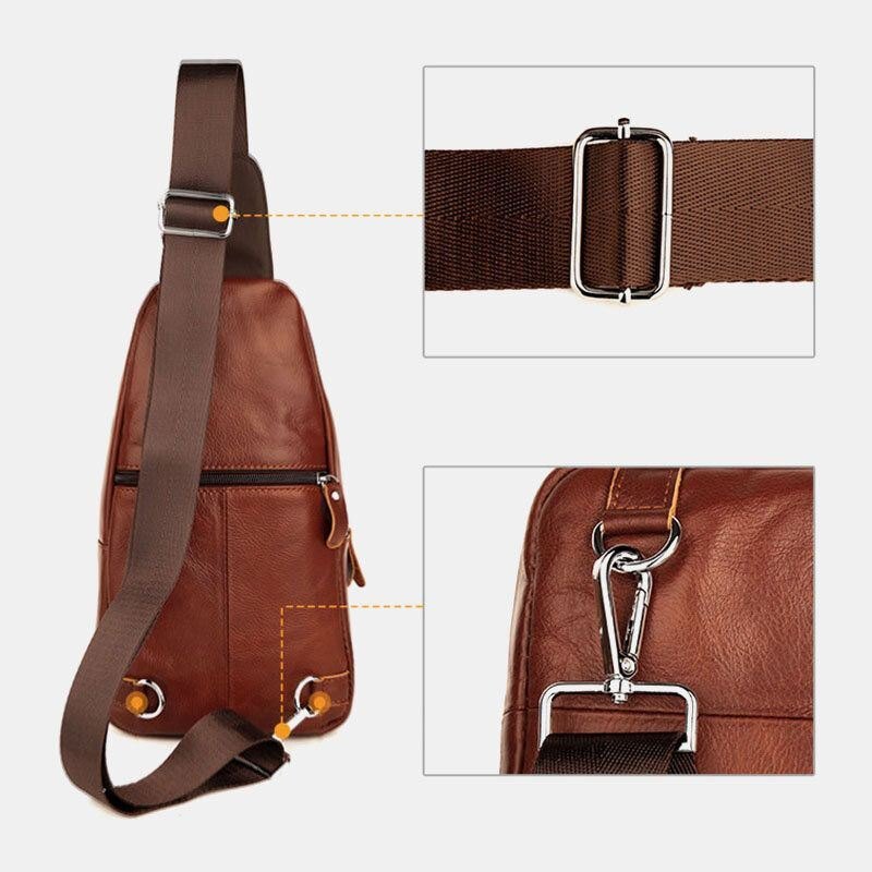 Herre Ekte Skinn Myk Vanntett Brystveske Outdoor Sport Retro Crossbody-vesker Med Stor Kapasitet Skulderveske