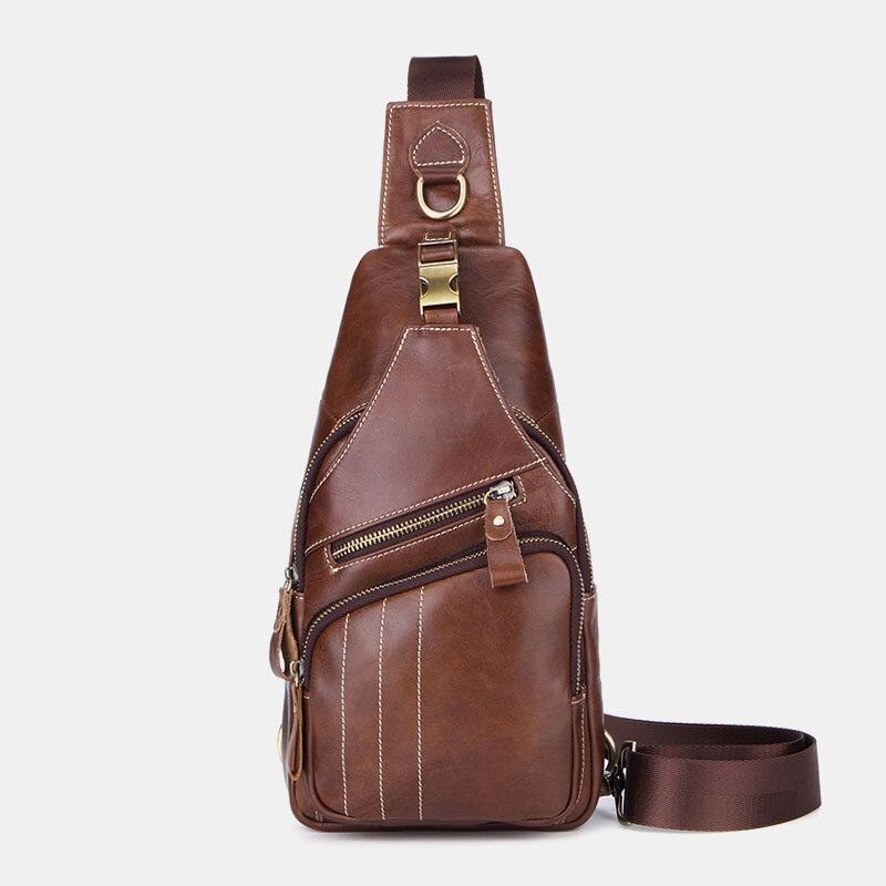 Herre Ekte Skinn Retro Business Casual Ensfarget Skinn Skulderveske Crossbody Bag Brystveske