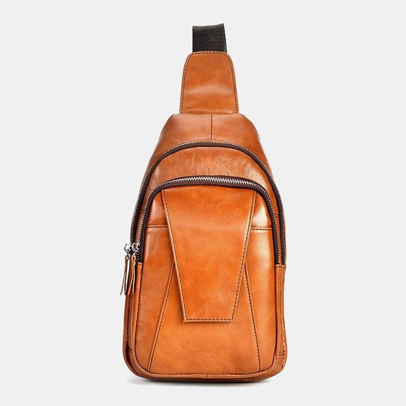 Herre Ekte Skinn Rygg Anti-tyveri Glidelås Lomme Brystveske Mote Uformell Slitasjebestandig Crossbody Bag Skulderveske