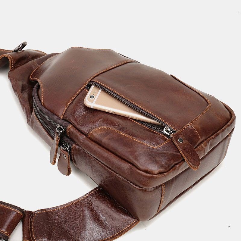 Herre Første Lag Kuskinn Retro Multi-lomme Hodetelefon Hull Design Brystveske Crossbody Bag