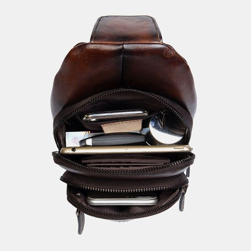 Herre Førstelags Kuskinn Multipocket Anti-tyveri Brystveske Messenger Bag Crossbody Skuldervesker