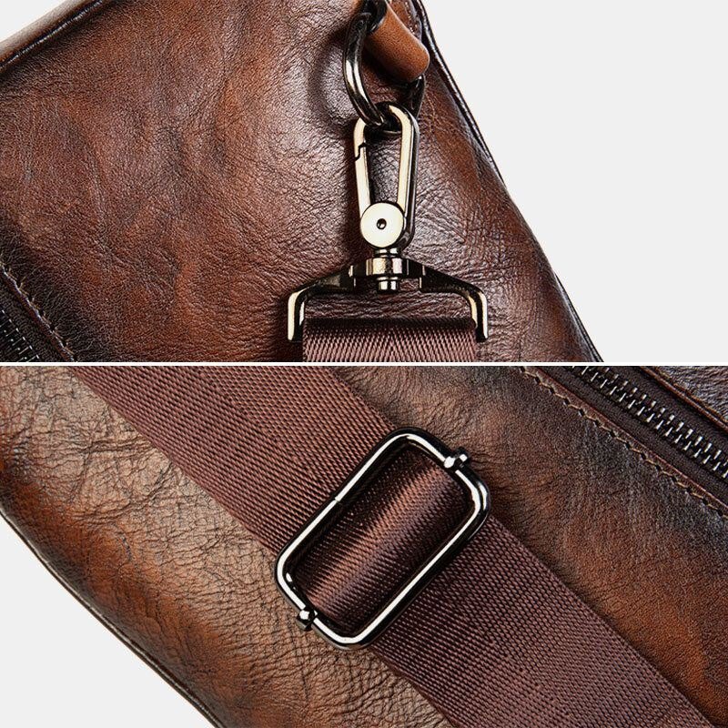 Herre Førstelags Kuskinn Multipocket Anti-tyveri Brystveske Messenger Bag Crossbody Skuldervesker