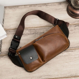 Herre Imitert Skinn Retro Business Casual Multi-bære Midjeveske Brystveske Sling Bag