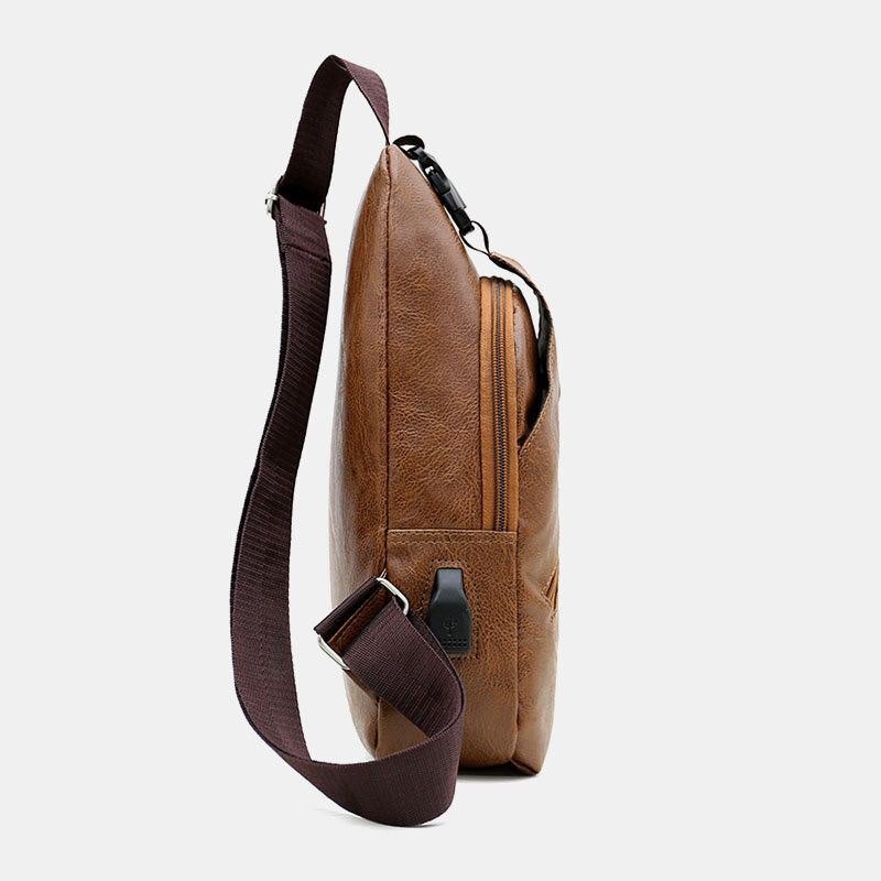 Herre Kunstskinn Usb-ladehodetelefoner Reise Retro Business Brystveske Crossbody-veske