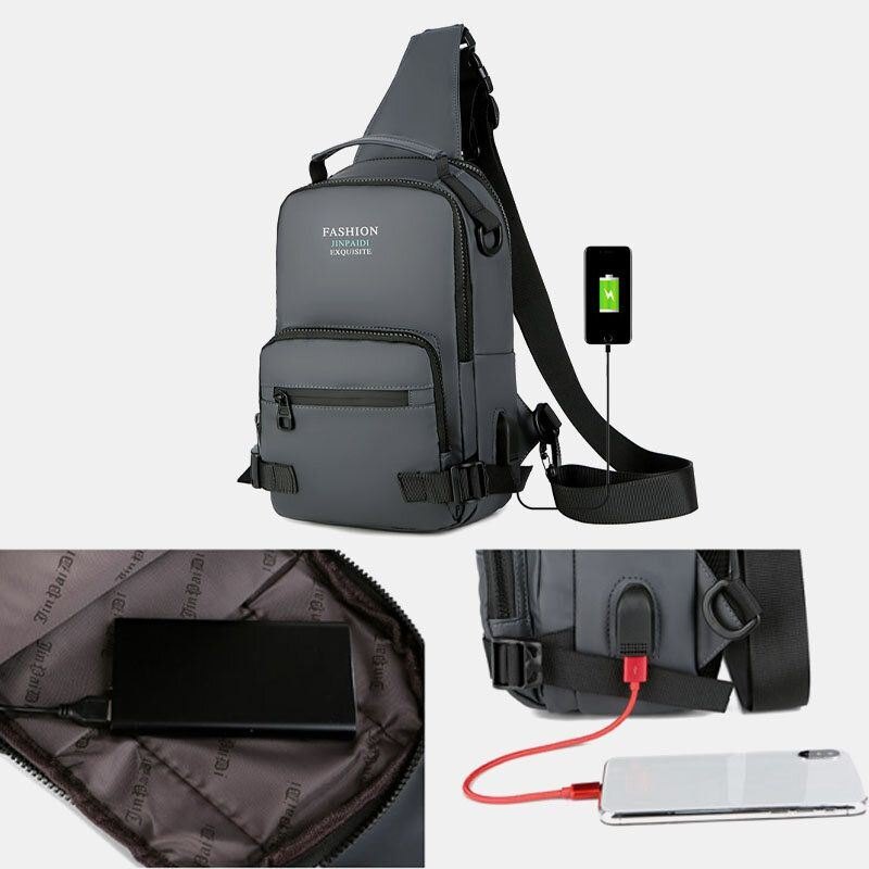 Herre Multi-layers Space Business Solid Skulderveske Crossbody Bag Brystveske Med Usb-lading