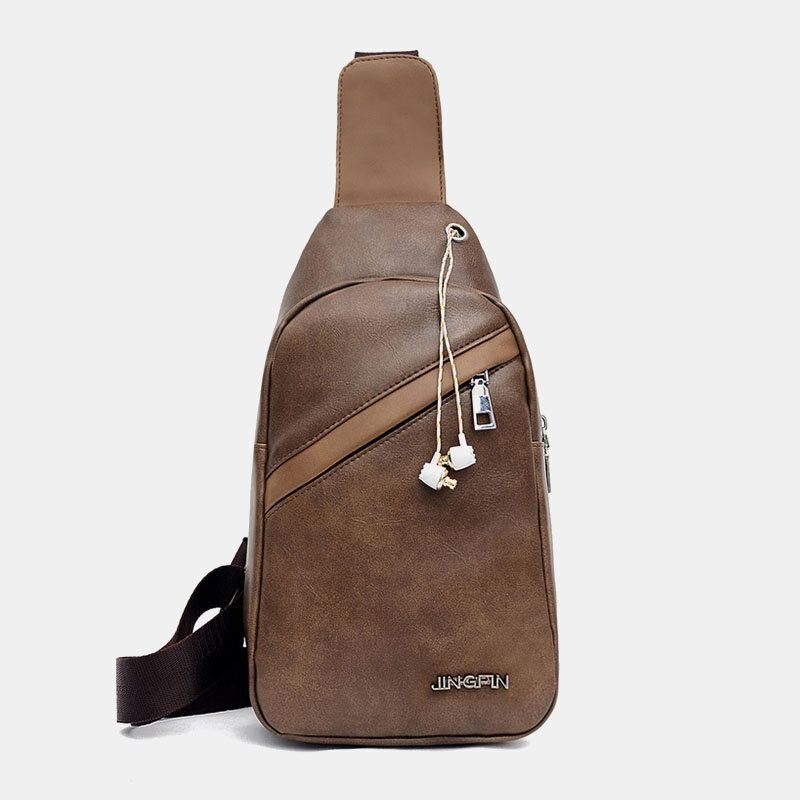 Herre Øretelefonhull Med Stor Kapasitet Business Multi-lomme Crossbody Bag Brystveske Sling Bag