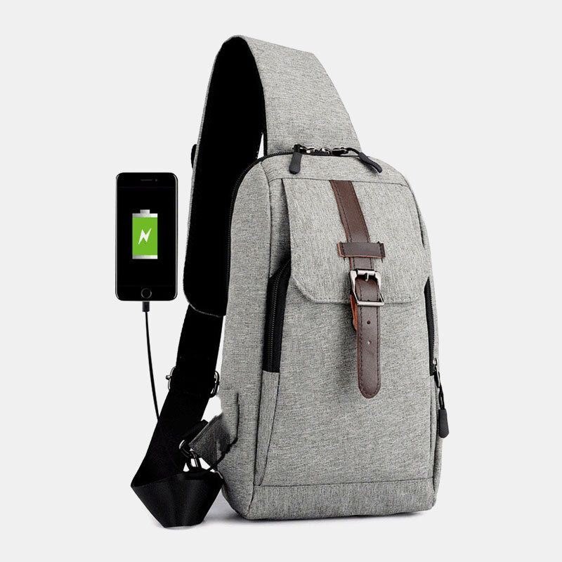 Herre Oxford Uformell Slitasjebestandig Multifunksjons Usb-ladebrystveske Crossbody-veske