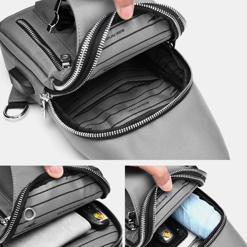 Herre Oxford Usb Lading Hodetelefon Hull Design Brystveske Multifunksjon Multi-lomme Vanntett Crossbody Skulderveske