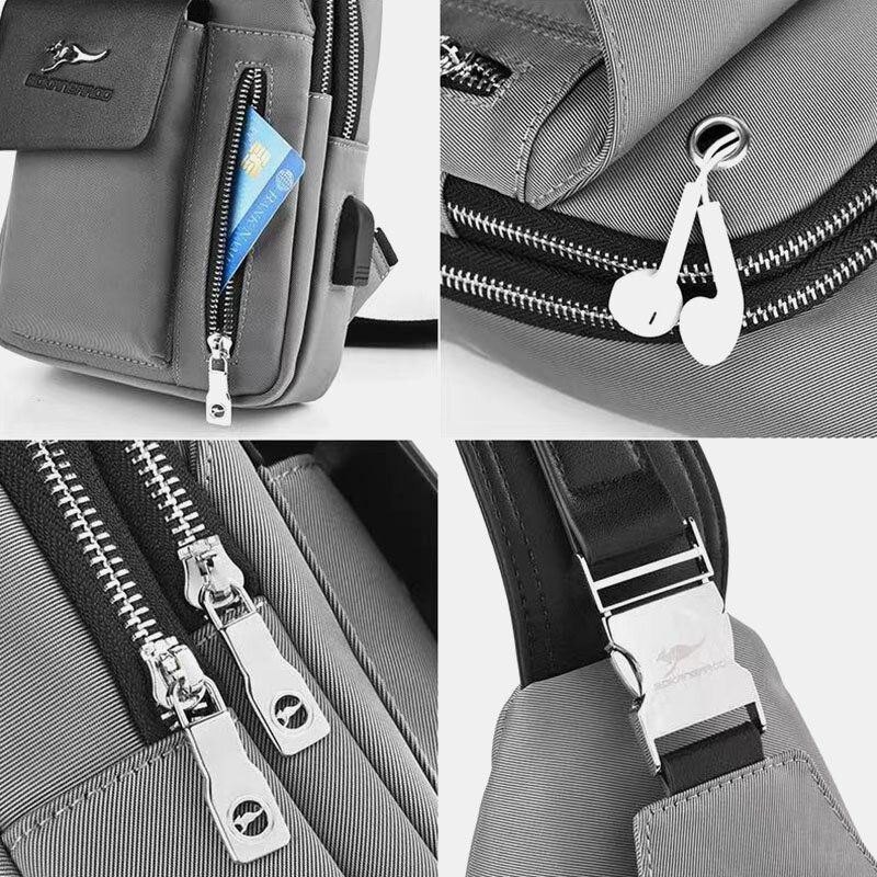 Herre Oxford Usb Lading Hodetelefon Hull Design Brystveske Multifunksjon Multi-lomme Vanntett Crossbody Skulderveske