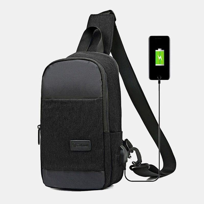 Herre Oxford Vanntett Usb Ladebrystveske Med Stor Kapasitet Messenger Crossbody Bag