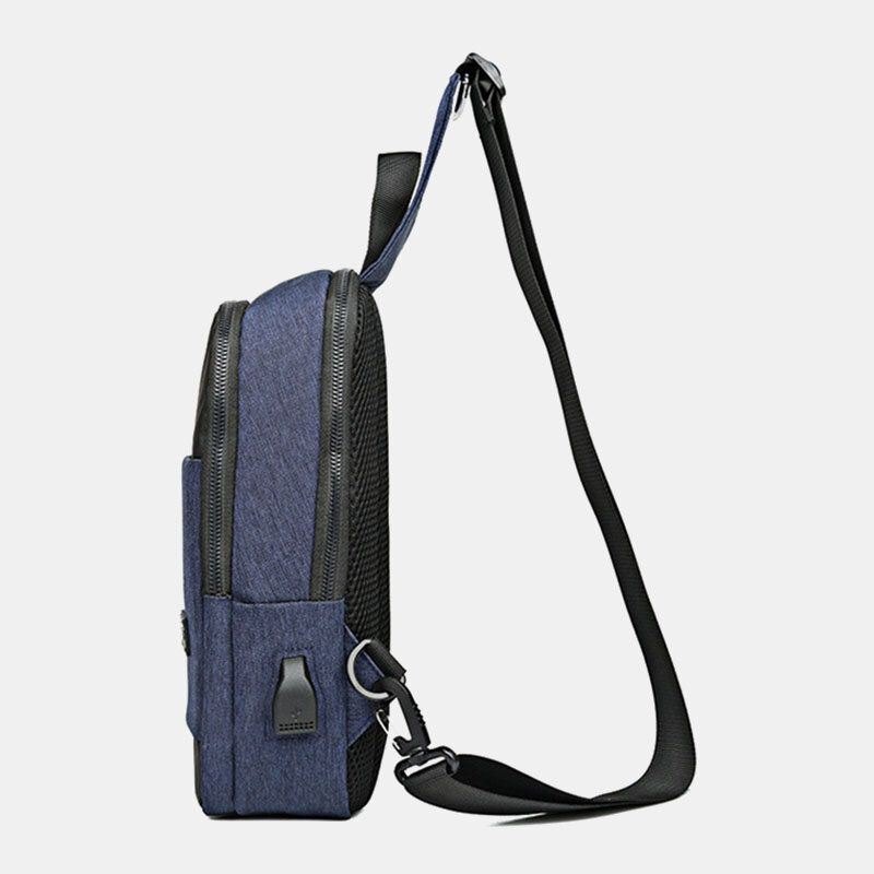 Herre Oxford Vanntett Usb Ladebrystveske Med Stor Kapasitet Messenger Crossbody Bag