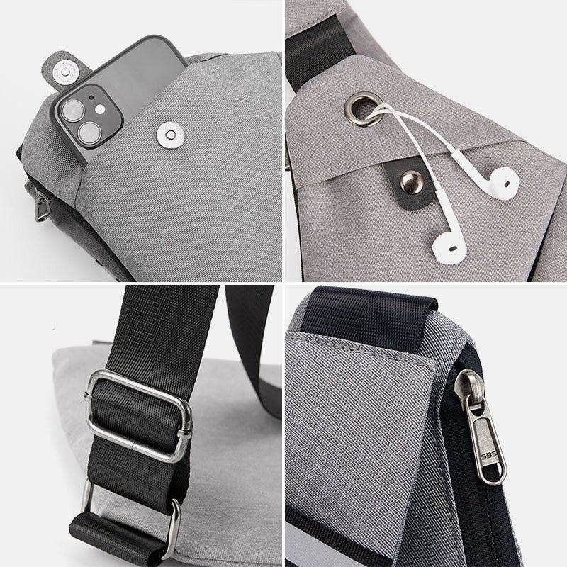 Herre Polyester Vanntett Brystveske Med Flere Lommer Multifunksjon Hodetelefon Hull Design Crossbody Bag Sling Bag