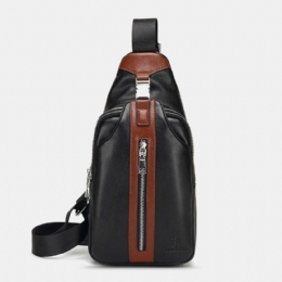 Herre Pu Lær Multi-lomme Stor Kapasitet Vanntett Sport Brystvesker Crossbody Bag Skulder