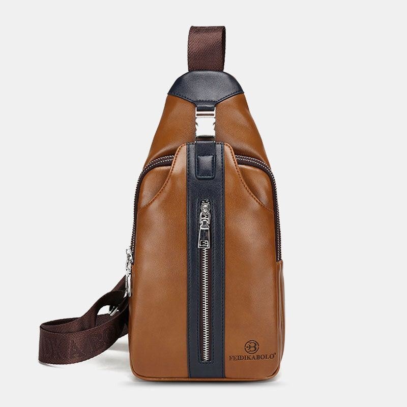 Herre Pu Lær Multi-lomme Stor Kapasitet Vanntett Sport Brystvesker Crossbody Bag Skulder