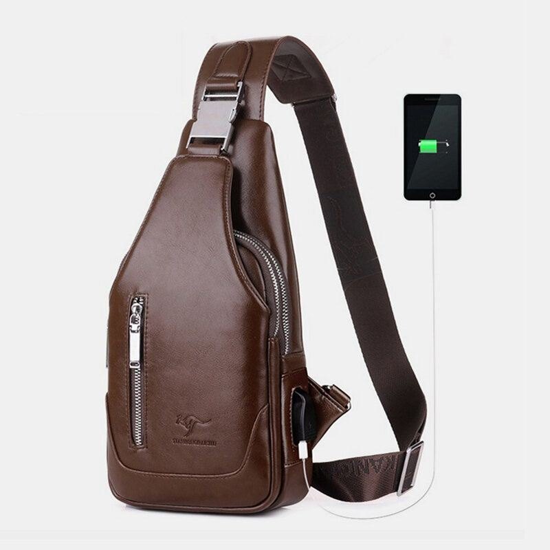 Herre Pu Leather Business Casual Utendørs Vanntett Multi-bære Skulderveske Crossbody Bag Brystveske Med Usb-lading