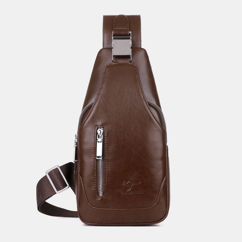 Herre Pu Leather Business Casual Utendørs Vanntett Multi-bære Skulderveske Crossbody Bag Brystveske Med Usb-lading