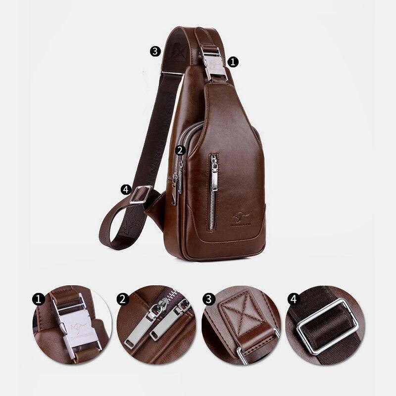 Herre Pu Leather Business Casual Utendørs Vanntett Multi-bære Skulderveske Crossbody Bag Brystveske Med Usb-lading