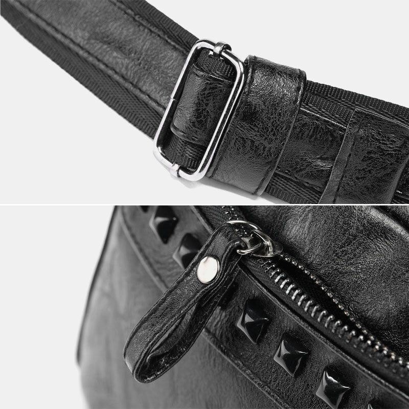 Herre Pu-skinn Brystveske Med Stor Kapasitet Retro Vanntette Nagler Dekorer Crossbody-skulderveske