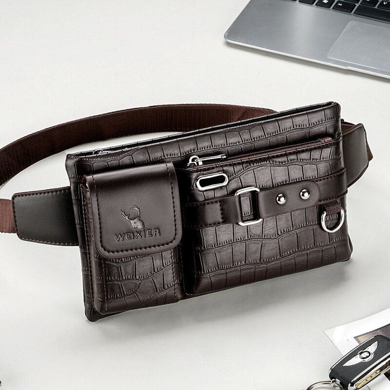 Herre Pu-skinn Multi-lomme Slitasjebestandig Brystveske Midjeveske Hodetelefonhull Design 6.5 Tommers Telefonveske Crossbody-vesker