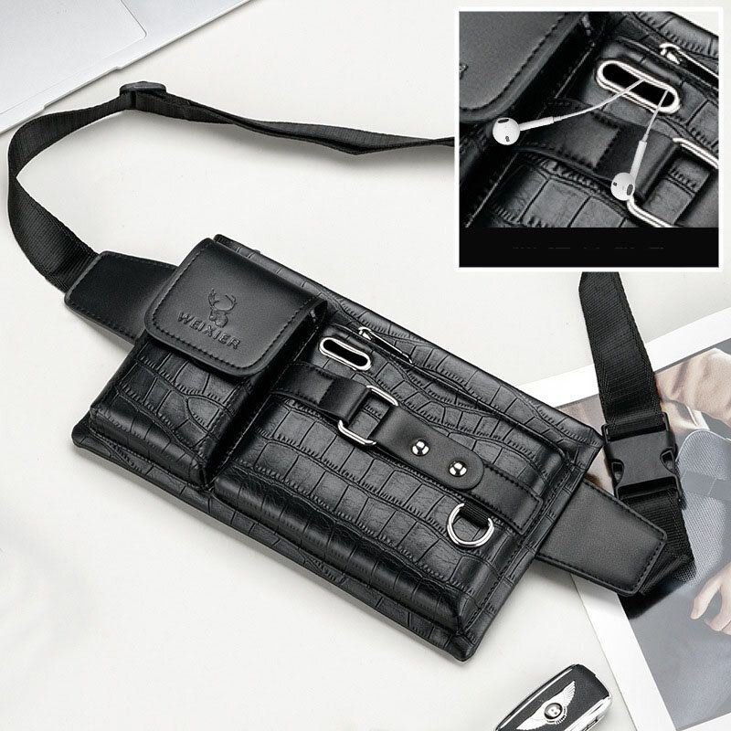 Herre Pu-skinn Multi-lomme Slitasjebestandig Brystveske Midjeveske Hodetelefonhull Design 6.5 Tommers Telefonveske Crossbody-vesker