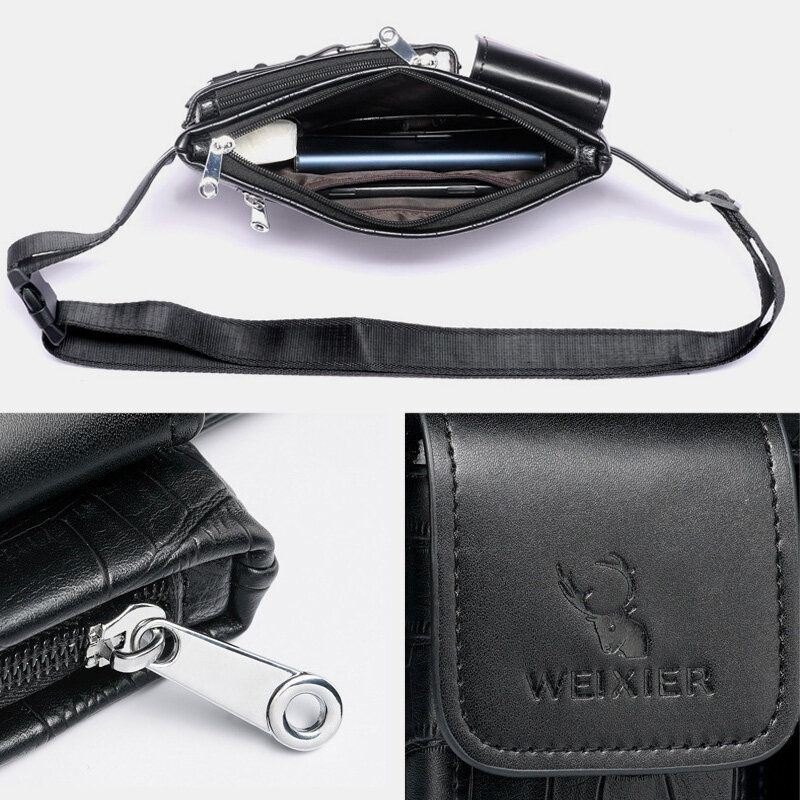 Herre Pu-skinn Multi-lomme Slitasjebestandig Brystveske Midjeveske Hodetelefonhull Design 6.5 Tommers Telefonveske Crossbody-vesker