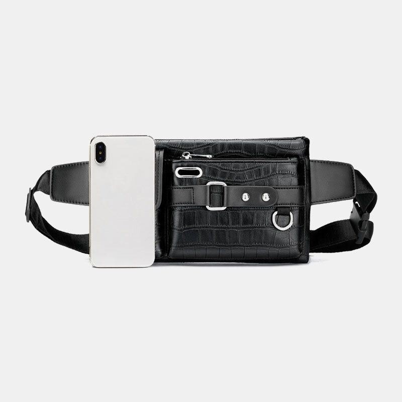 Herre Pu-skinn Multi-lomme Slitasjebestandig Brystveske Midjeveske Hodetelefonhull Design 6.5 Tommers Telefonveske Crossbody-vesker