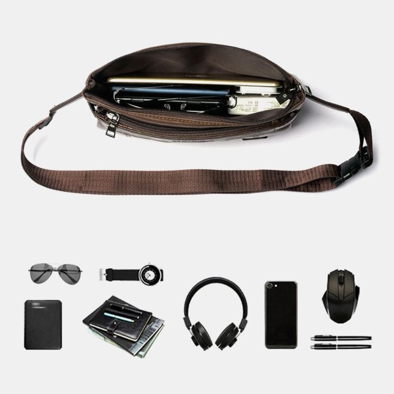 Herre Pu Skinn Vanntett Brystveske Med Stor Kapasitet Outdoor Outing 6.5 Tommers Telefonveske Crossbody-vesker Skulderveske