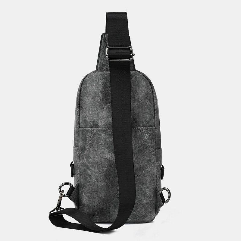 Herre Pu-skinn Vanntett Hodetelefonhull Med Flere Lommer Uformelle Brystvesker Skulderveske Crossbody-vesker