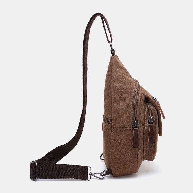 Herre Retro Canvas Brystveske Med Høy Kapasitet Fritidsklær Motstandsdyktig Vanntett Crossbody Bag Skulderveske