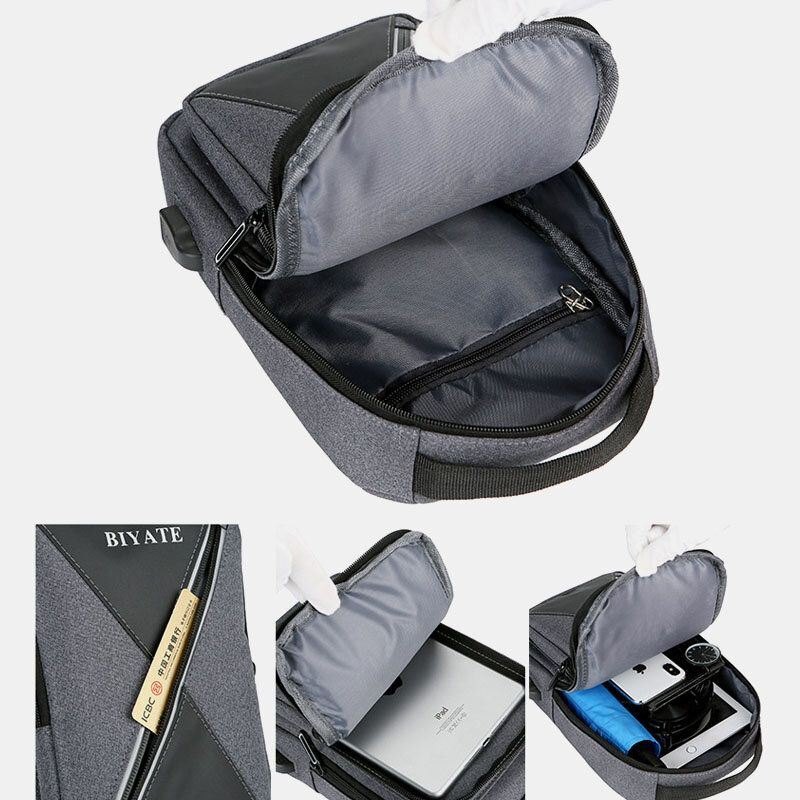 Herre Usb Lading Multipocket Brystveske Oxford Sklisikker Slitebestandig Vanntett Casual Skulderveske Crossbody-vesker