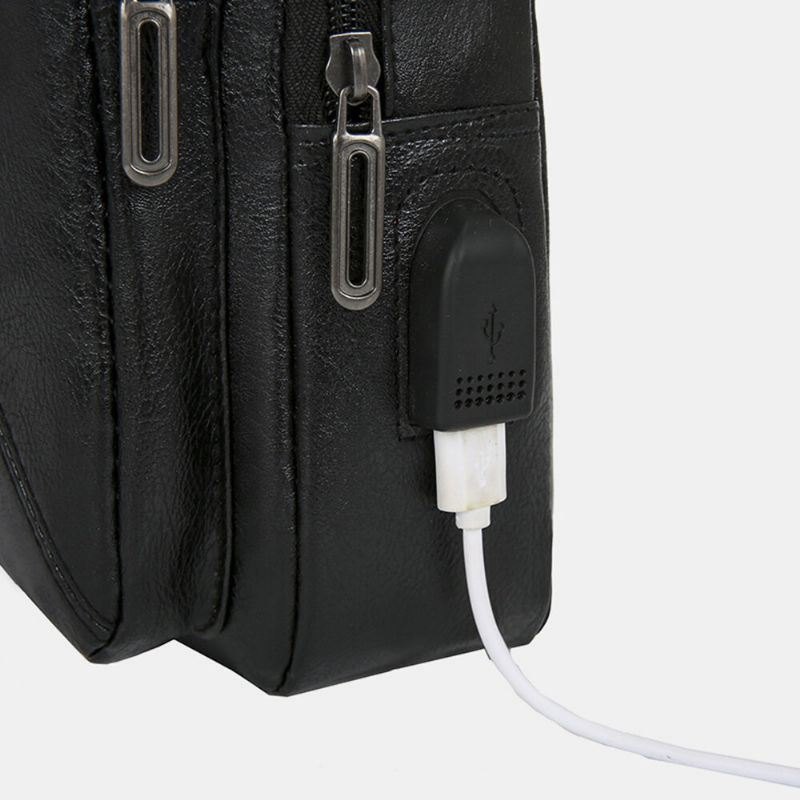 Herre Vintage Usb Ladedesign Multi-lomme Brystveske Stor Kapasitet Slitebestandig Crossbody Skulderveske