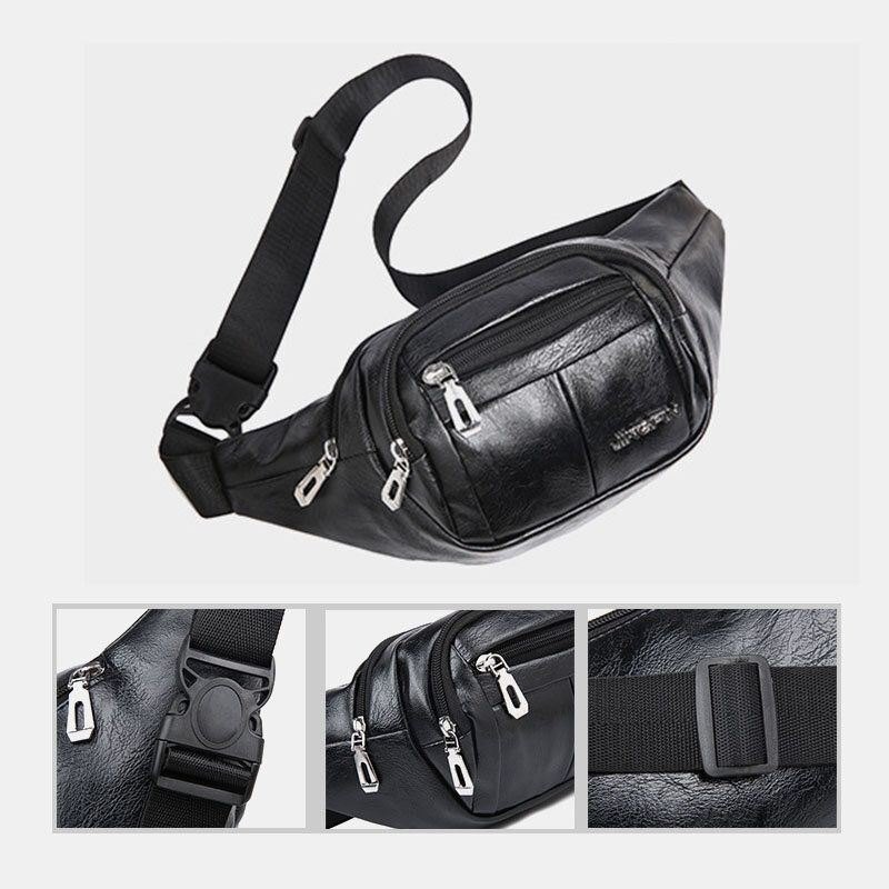 Men Pu Leather Anti-tyveri Multifunksjonell 6.5-tommers Telefonveske Midjeveske Brystveske Crossbody-vesker