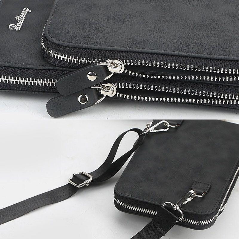 Baellerry Herre Kunstskinn Multifunksjon Vertikal Stor Kapasitet Dobbel Glidelås 6.3 Tommers Telefonveske Crossbody Bag Lommebok