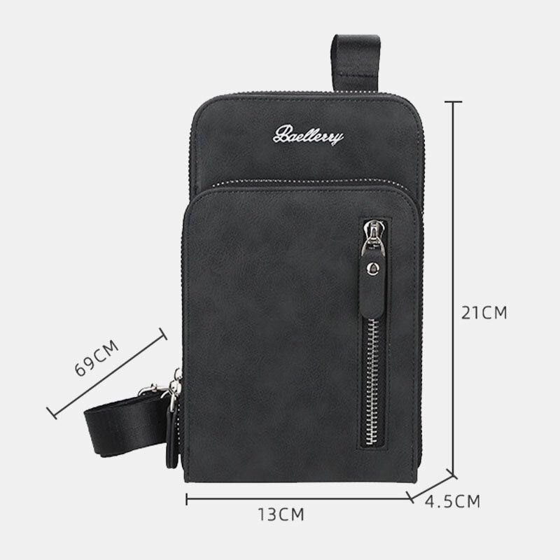 Baellerry Herre Kunstskinn Multifunksjon Vertikal Stor Kapasitet Dobbel Glidelås 6.3 Tommers Telefonveske Crossbody Bag Lommebok