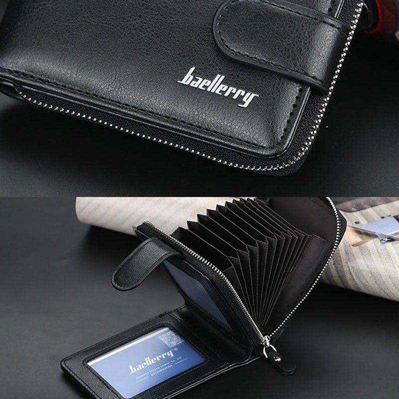 Baellerry Men Pu Leather Organ Design Multi-card Slot Retro Money Clip Card Holder Lommebok