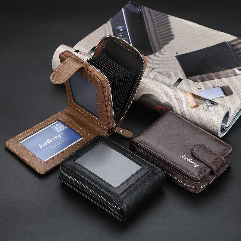 Baellerry Men Pu Leather Organ Design Multi-card Slot Retro Money Clip Card Holder Lommebok