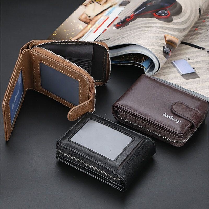 Baellerry Men Pu Leather Organ Design Multi-card Slot Retro Money Clip Card Holder Lommebok