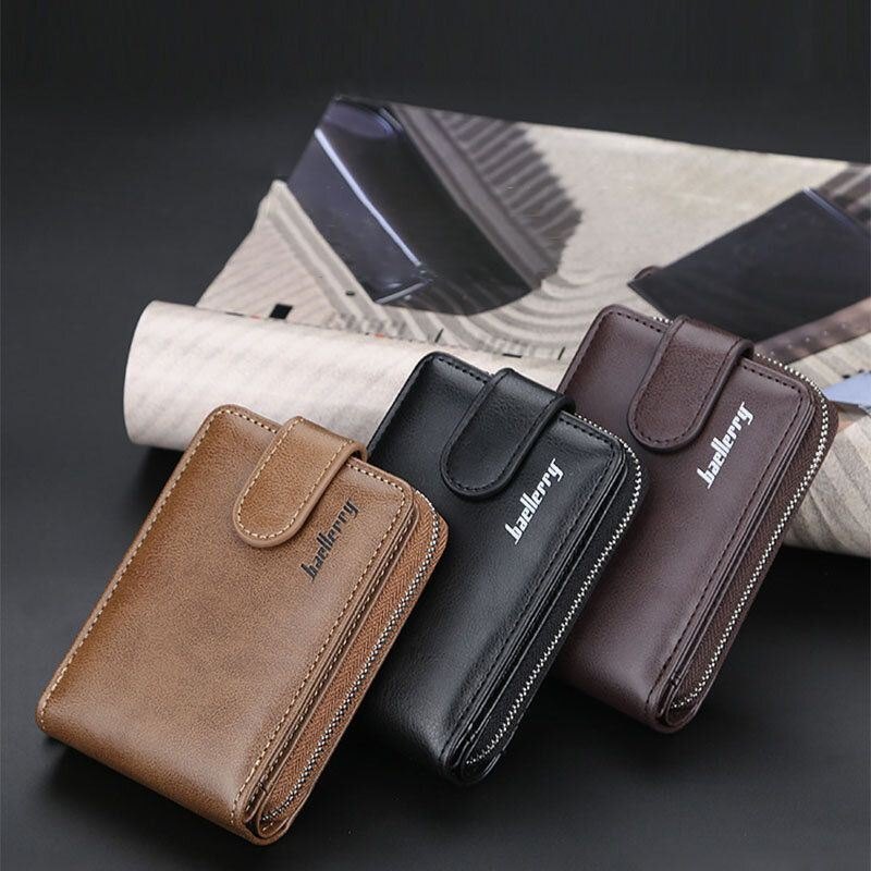 Baellerry Men Pu Leather Organ Design Multi-card Slot Retro Money Clip Card Holder Lommebok