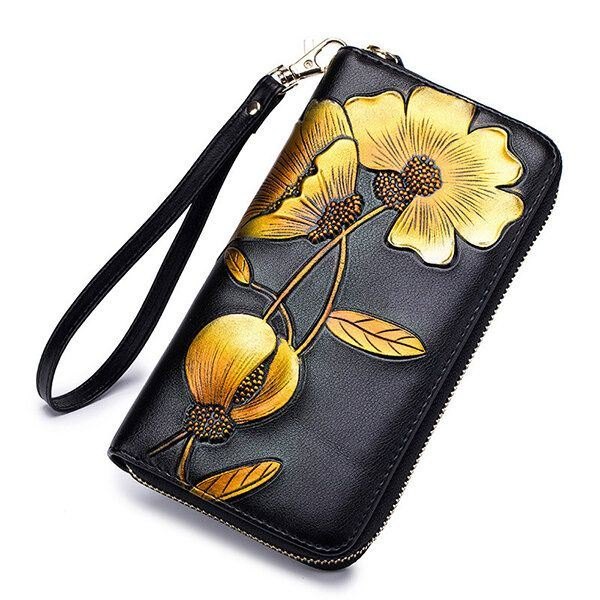 Dame Blokkering Bohemian Floral Clutch Veske 8 Kortspor Myntpung Lang Lommebok